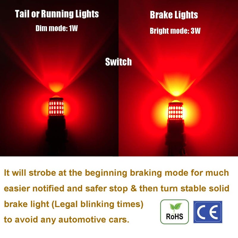 iBrightstar 9-30V Flashing Strobe Blinking Brake Lights 3157 3057 3156 3056 LED Bulbs with Projector Replacement for Tail Brake Stop Lights, Brilliant Red - Image 3